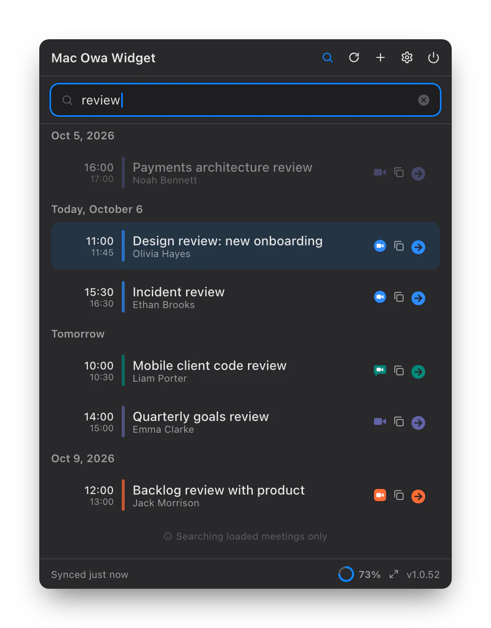 Meeting search results
