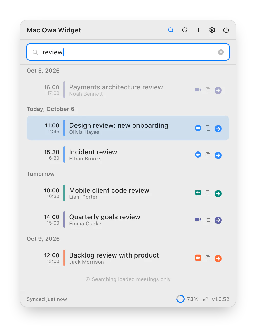 Meeting search results